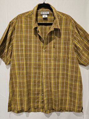 Columbia Men's XL Plaid Shirt Green Yellow Short Sleeve Outdoor Hiking